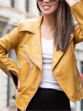 Elizabeth and James Mustard Yellow Leather Biker Jacket